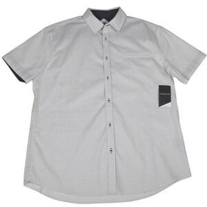 Tarocash Mens Button Up Shirt Large White Micro Print Short Sleeve Casual NWT